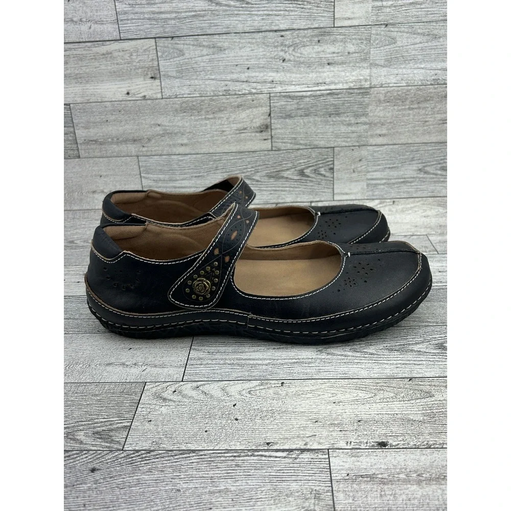 L'Artiste Spring Step Lazarina-B Black Leather Mary Jane Flats Women  EU 38 US 8